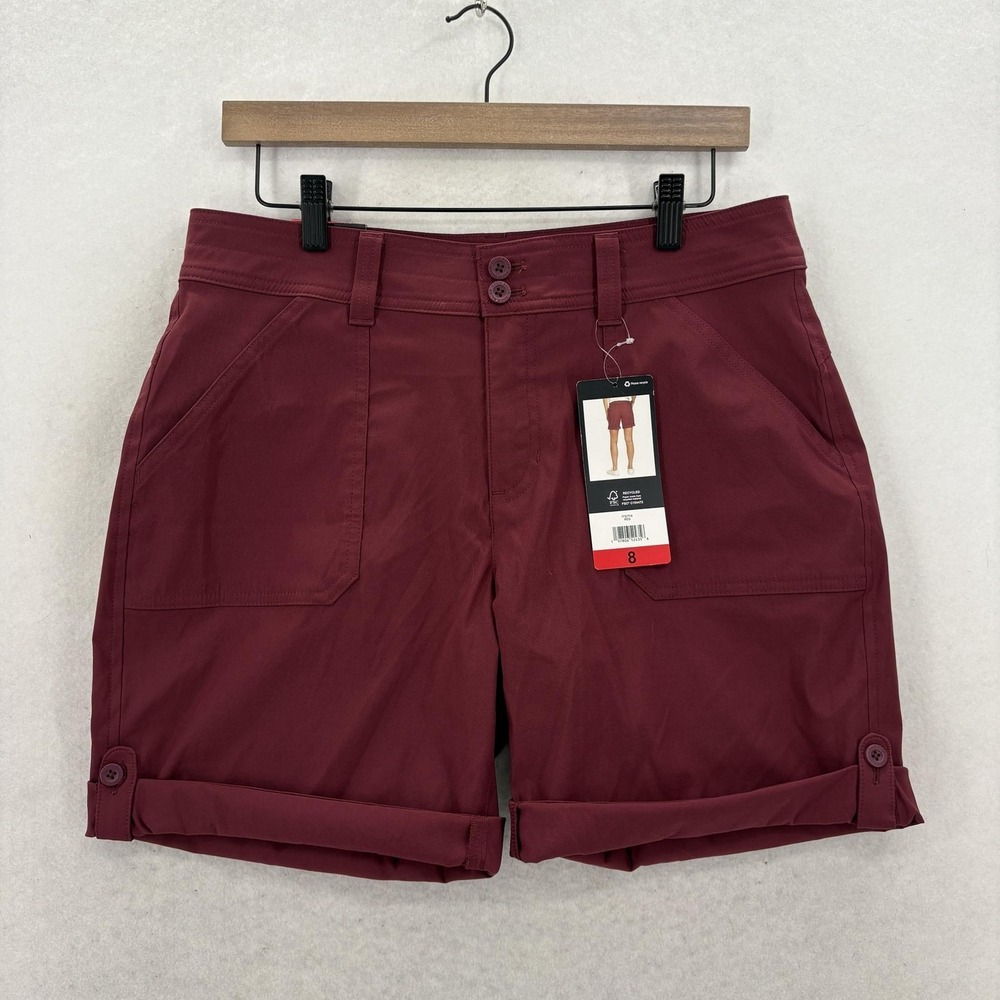 Eddie Bauer Rolled Hem Cargo Shorts Womens 8 Red Stretch Casual Performance NWT